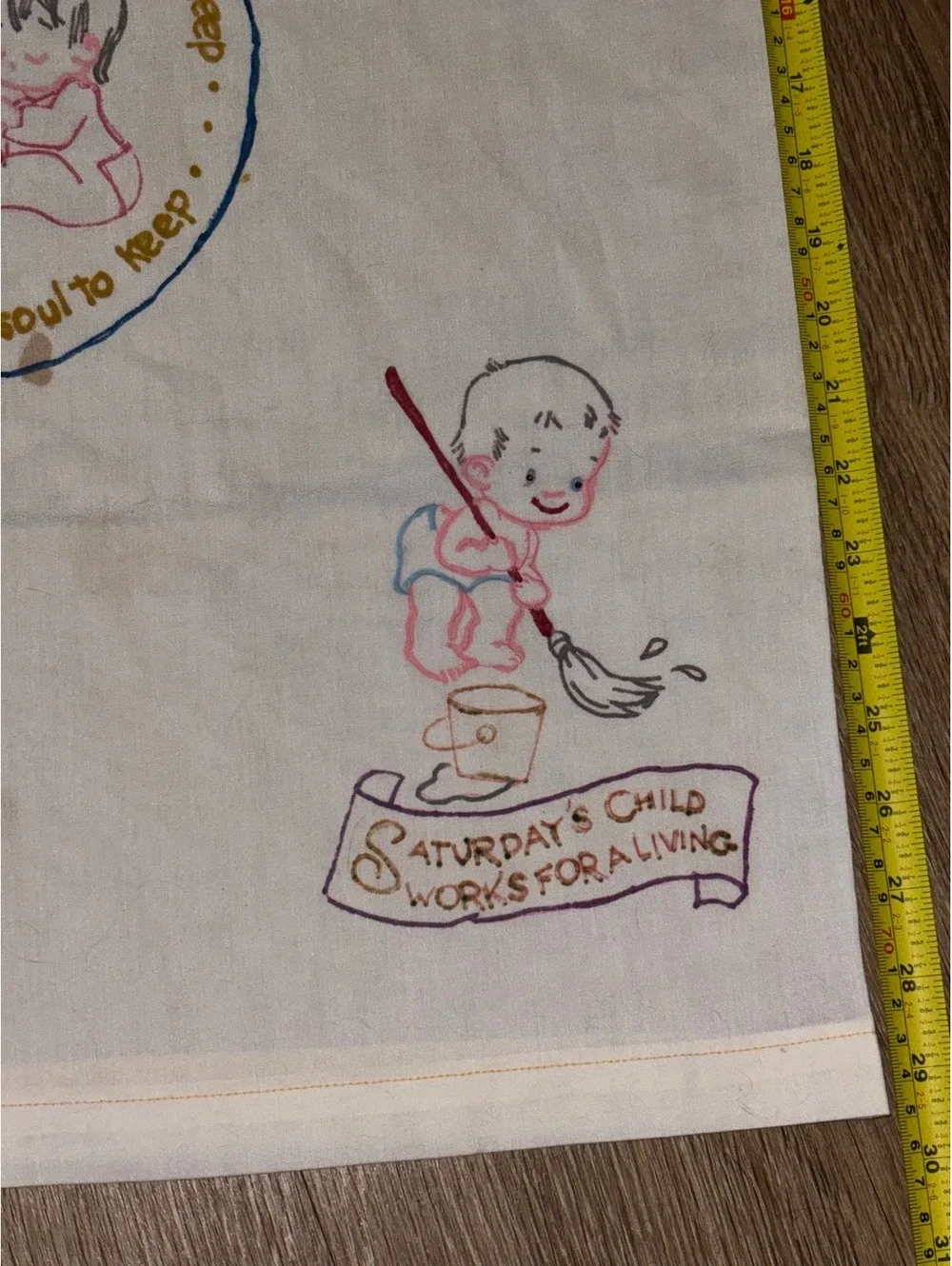 Vintage Monday’s Child Stamped Embroidery Pillowcase D76